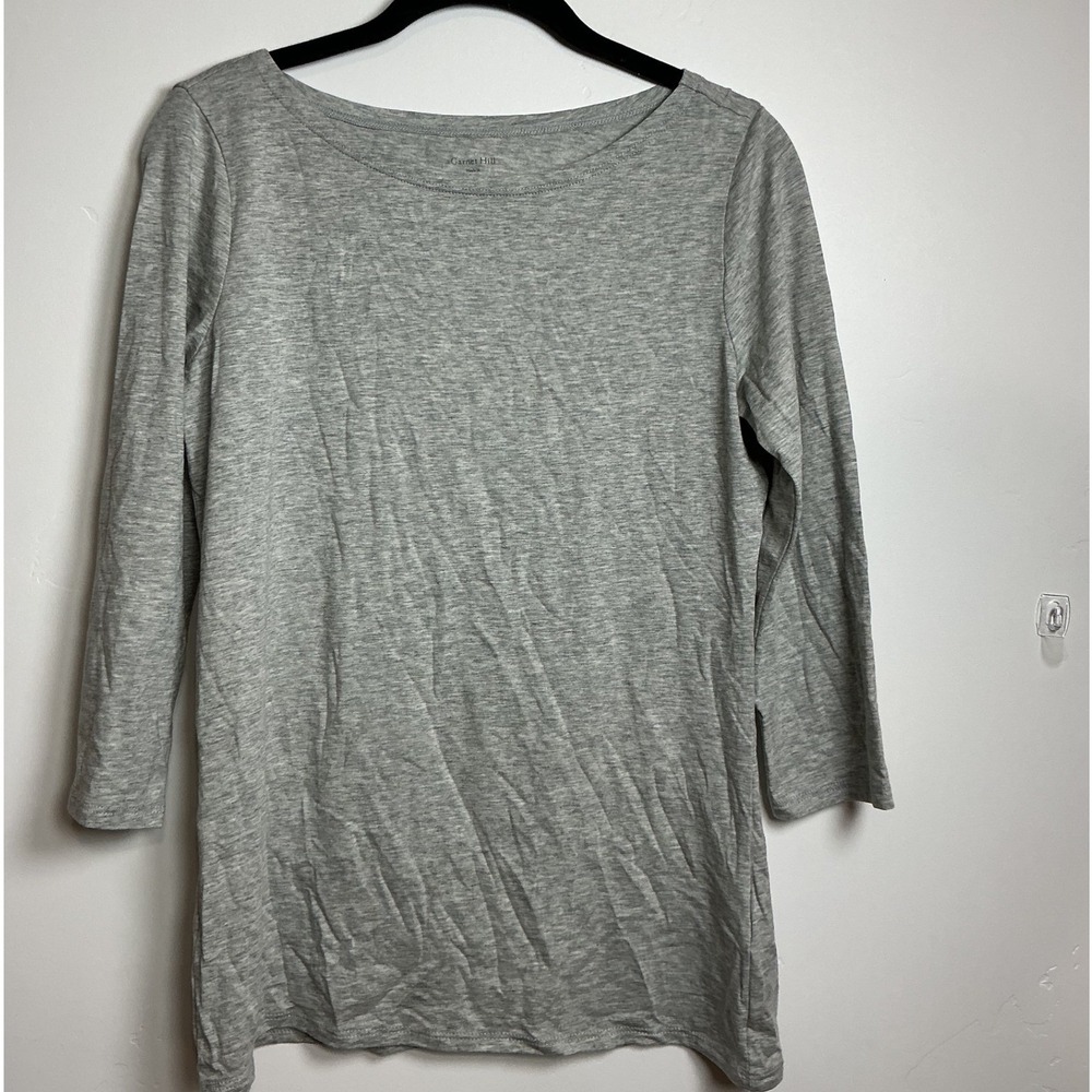 Garnet Hill Grey 3/4‎ Sleeve Boat Neck Top XS Organic Cotton Modal Spandex